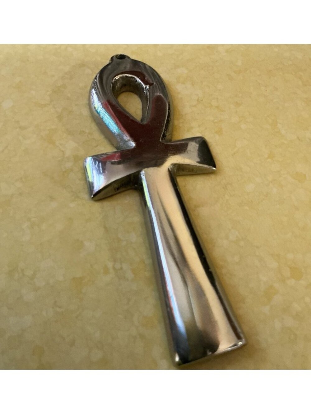 Vintage Large 3.5” Stainless Steel Ankh Cross Pendant Egyptian Symbol GOTH